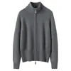 Cardigan de Cashmere Minimalista Estilo Luxo Leve Feminino Gola Alta Zíper Malha Peça Versátil Fio Prateado Cardigan de Cashmere Grosso