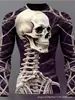 Camiseta de manga larga casual retro con calavera 3D para hombre, cuello redondo, pulóver, nuevo, transfronterizo, directo del fabricante