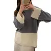 Nuevo suéter retro francés de bloques de color 2026 para mujer, con puños elegantes con detalles de cuentas, un diseño único y de nicho, y estilo de punto pullover