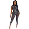 C6781 cross-border AliExpress Amazon moda europeia e americana moda feminina sólida malha strass calças sem mangas macacão