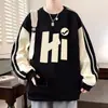 Moletom de marca moderna plus size para homens, gola redonda, primavera e outono, corte casual solto, adequado para adolescentes, moderno, para pessoas plus size, camada base de manga comprida para casais