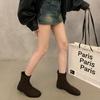 Botas Planas Retro de Gamuza Zapatos de Mujer 2024 Nuevas Botas Individuales de Primavera y Otoño Cremallera Trasera Slim Botines Cortos Franceses
