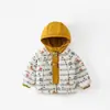 Jaqueta de Algodão Grossa Forrada com Fleece para Meninos Inverno 2025 Novo Modelo Casaco de Algodão Desenho Animado Dinossauro Infantil Roupas Quentes Acolchoadas Ultra-Grossas