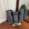 Bolso de Paja Rayado para Mujer 2025 Nuevo Bolso de Playa Casual Vacaciones Bolso Tejido Bolso de Hombro Bolso Tote de Gran Capacidad