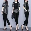 Traje de Verano Talla Grande Chica Gordita Suelto Moda Femenina de Gama Alta de Manga Corta Pantalones Traje de Dos Piezas Estilo Pequeño Chanel