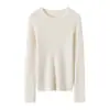 Nueva camiseta base de punto interior para mujer, de manga larga, corte ajustado, suave para la piel, 100% cachemira pura, sin costuras, cuello redondo, para otoño e invierno