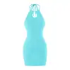Vestido de Punto Corto Ajustado con Escote Halter y Cutouts para Mujer, Estilo Trendy Hot Girl, Verano 2026, Estilo Puro y Sexy, Espalda Descubierta