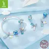 Dijes de plata originales serie de viajes avión colgante DIY accesorios aceite azul plata S925 pulsera collar con cuentas