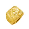 Anillo de Oro Real Chapado en Cobre Buda Maitreya Alta Imitación 24K para Hombres, Anillo Abierto Buda Sonriente Estilo Oro Puro 999 Dorado Arena