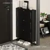 Zapatero negro ultraplano con puerta abatible para la entrada del hogar, nuevo modelo popular 2024, zapatero pequeño simple integrado para el pasillo