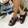 Sandalias de Jean Versátiles de Talla Grande sin Cierre con Hebilla de Cinturón para Mujer, Nuevas Pantuflas Planas Verano 2025 para Uso en Exteriores