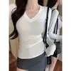 Ropa interior térmica de otoño e invierno para mujer, cuello en V, hombros normales, manga larga, corte ajustado, elegante top base