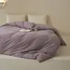 Combina artículos individuales de grado A, 100% algodón, tejido, algodón cepillado, juego de ropa de cama de cuatro piezas de color liso, que incluye una sábana bajera sencilla, una funda de edredón y fundas de almohada