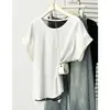 Talla Extra para Mujer Verano Nuevo Estilo Coreano Moda Parche de Encaje en la Espalda Lunares Manga Corta Top Adelgazante 0626
