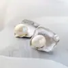 Set de joyería de plata Nafoge al por mayor con pendientes de perla natural de forma especial plata cepillada a mano pendientes geométricos de plata de ley 925