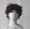 Peluca Corta Rizada para Hombre, Peluca Sintética Oscura Marrón Natural Esponjosa Completa con Flequillo Elevado para Uso Diario Halloween Cosplay Fiesta