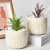 Maceta de Cerámica para Suculentas, Estilo Minimalista de Alta Gama con Rayas Verticales, Adecuada para Plantas Verdes y Cactus, Horneada a Alta Temperatura, con Agujeros de Drenaje