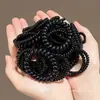 2026 Novo Modelo Preto Simples Fio de Telefone Elástico de Cabelo para Mulheres, Alta Elasticidade, Borracha Durável, Acessório Elegante para Rabo de Cavalo