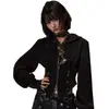 Chaqueta de retazos con cinturón estilo postapocalíptico para mujer, nicho de subcultura punk, con botones, para atar, manga abullonada, con capucha, cárdigan corto