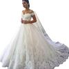 Vestido de Casamento de Comércio Exterior Novo 2026, Vestido de Tule Bufante Off-Shoulder, Atacado do Fabricante, Vestido de Casamento com Cauda