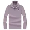 Estação de primavera e outono, camisa polo masculina de seda e algodão, disponível em várias cores sólidas, corte solto, efeito emagrecedor, adequada para negócios e deslocamento, manga longa