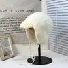 Nuevo Sombrero de Lana Gruesa de Color Sólido Coreano Simple Protección Auditiva Sombrero de Aviador Tejido Otoño e Invierno Cálido con Cordones Sombrero Lei Feng