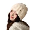 Gorro de lana de invierno para mujer, pasamontañas, resistente al frío, cálido, para exteriores, con protección integrada para el cuello, gorro de punto.