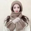 Chapéu de Lã Novo Estilo, Chapéu para Vento e Neve, Cachecol Versátil de Veludo Esquilo com Tricô Duplo, Gorro Tricotado de Peça Única com Veludo e Fivela para Proteção das Orelhas