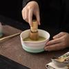 Juego de Ocho Piezas de Cerámica Degradado Matcha, Taza de Té Rosca Estilo Japonés, Malla Filtrante, Batidor de Bambú para Té, Herramientas de Entretenimiento de Té de la Dinastía Song, Herramientas para Hacer Té