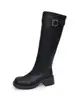 Botas altas populares de estilo europeo y americano con hebilla metálica y cremallera lateral para mujer, tacón grueso de verano, versátiles, adelgazantes, para montar