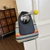 Bolsa de Palha Listrada Arco-Íris Estilo Coreano, Bolsa Pequena Fashion, Nova Bolsa de Mão Feminina Verão 2026, Bolsa de Palha Tecida Estilo Balde