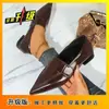Outono de 2026 Nova Moda Vintage Versátil Bico Fino Salto Baixo Estilo Britânico Sapatos Mocassins Femininos com Salto Grosso
