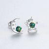 PAG & MAG Aretes de Tuerca de Plata S925 con Ópalo Aobao Japón y Corea del Sur Moda Fresca Pequeña Luna Estrella Joyería para la Oreja