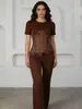 Top de encaje con diseño transfronterizo europeo y americano, de nicho, que ciñe la cintura, Nuevo para la primavera 2026, Sexy, de deseo puro, Versátil, Camiseta para mujer