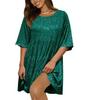 Moda Nova Europeia e Americana 2024 Feminina Gola Redonda Pulôver Manga Solta Vestido Elegante Brilhante Saia Curta Feminina