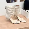 Sandalias Elegantes de Tacón Alto con Cremallera Trasera, Delgadas, con Pliegues, Estilo Nuevo 2026 Verano, Moda Elegante para Mujer