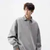 Sudadera con Parches Estilo Americano de Dos Piezas Falsas con Cuello para Hombre, Marca de Moda, Nueva Camiseta de Manga Larga Holgada tipo Polo para Pareja Primavera y Otoño