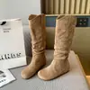 Botas de Tacón Apilado Birkenstock para Mujer Aumentadoras de Altura Engrosadoras Tallas Grandes Botas para Mujer 41 a 43 Pies Anchos Piernas Gruesas Caña Alta Circunferencia Grande de la Caña