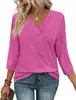 2024 Comercio Exterior Transfronterizo Amazon Nueva Camiseta de Mujer Cuello en V Color Sólido Moda Versátil Cómoda Camiseta de Manga Larga