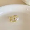 Anillo de perla hueca clásico, moderno, simple y único, anillo abierto ajustable elegante, disponible para venta al por mayor