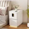 Mesita de noche inteligente, multifuncional, de alta gama, sin instalación, con regleta, cerradura de contraseña, carga inalámbrica, mesita de noche de cuero para dormitorio