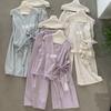 Conjunto de Roupa de Verão Coreana Dongdaemun Simples Elegante de Alta Qualidade com Regata de Alça Decote V para Mulheres + Calça de Cintura Alta com Efeito Emagrecedor de Perna Larga