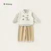 Roupa de Primavera Bangxuan para Crianças Pequenas: Colete, Camisa Listrada, Calça Casual, Conjunto de Três Peças para Meninos