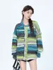 Suéter retro a rayas de colores estilo americano para mujer, colección otoño/invierno 2026, con un cárdigan de punto de manga larga, holgado y de alta gama, con un diseño moderno