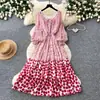Vestido Retro de Bolinhas Florais Estilo Coreano para Mulheres, Vestido de Primavera com Mangas Longas, Decote V, Ajuste na Cintura, Corte A, Elegante e Emagrecedor para o Escritório