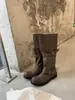 Primer encuentro: Botas de Caballero de Longitud Media para Mujer con Caña Ancha, Punta Redonda, Tacón Grueso y Suela Gruesa