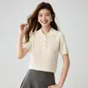 Polo de cachemira para mujer, tejido de ochos, casual, corte holgado, elegante, estilo "old money", cachemir, nuevo para otoño e invierno, tejido de manga corta