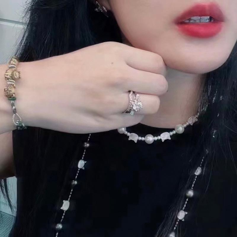 白贝母猫咪天然淡水珍珠项链女小众高级感14k注金明星同款锁骨链
