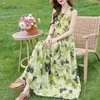 Novo Vestido de Verão Algodão Seda, Estilo Jovem Sanya Sem Mangas Vestido de Praia para Mulheres, Vestido Longo de Férias, Fluido e Elegante