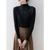Deslumbrante conjunto de início de outono 2025 novo suéter de tricô preto slim-fit feminino camisa base outono e inverno